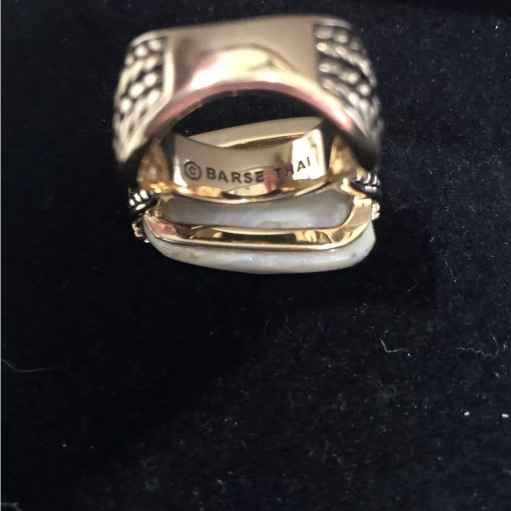 Studio Barse Large Milky Quartz Stone Flecks Of Brown Ring 9 Antiqued Gold Look - Picture 6 of 7